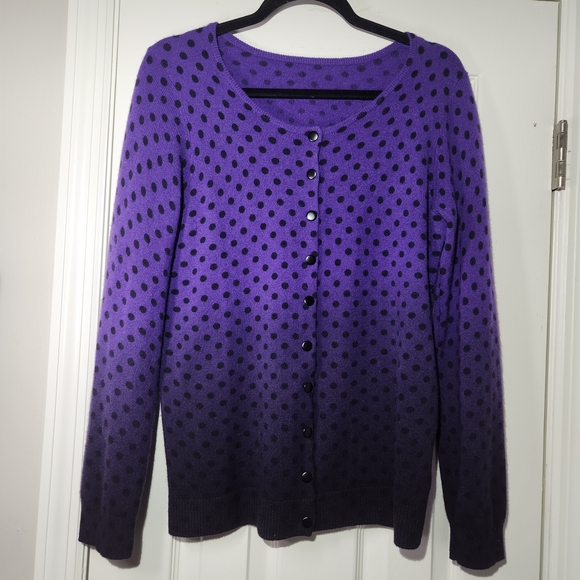 C By Bloomingdales Sweaters - Cashmere Purple Polka Dot Ombre Women's Cardigan Large C by Bloomindales